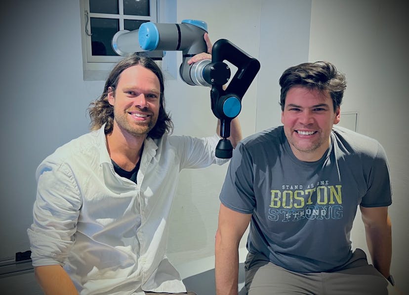 Julian and Jimmy Jorgensen and prototype massage robot