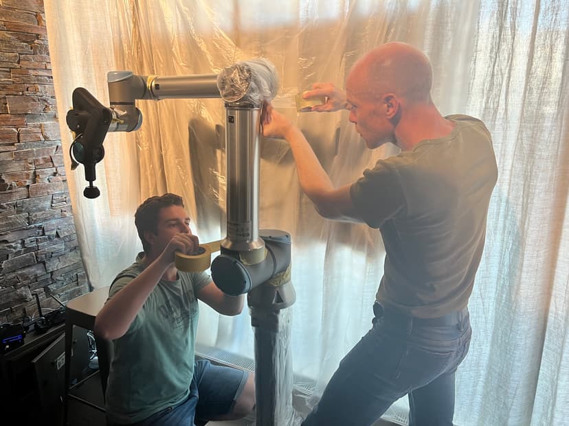 Julian and Jimmy Jorgensen and prototype massage robot