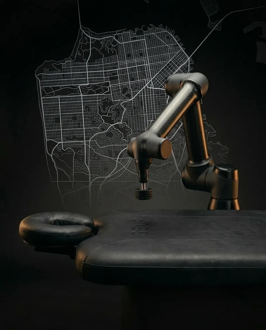 La mesa Self en relieve con su brazo robótico, al detalle