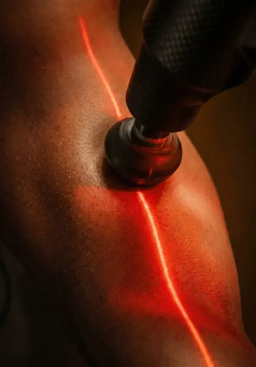 Linea di guida laser che traccia la posizione del bracciolo sul retro