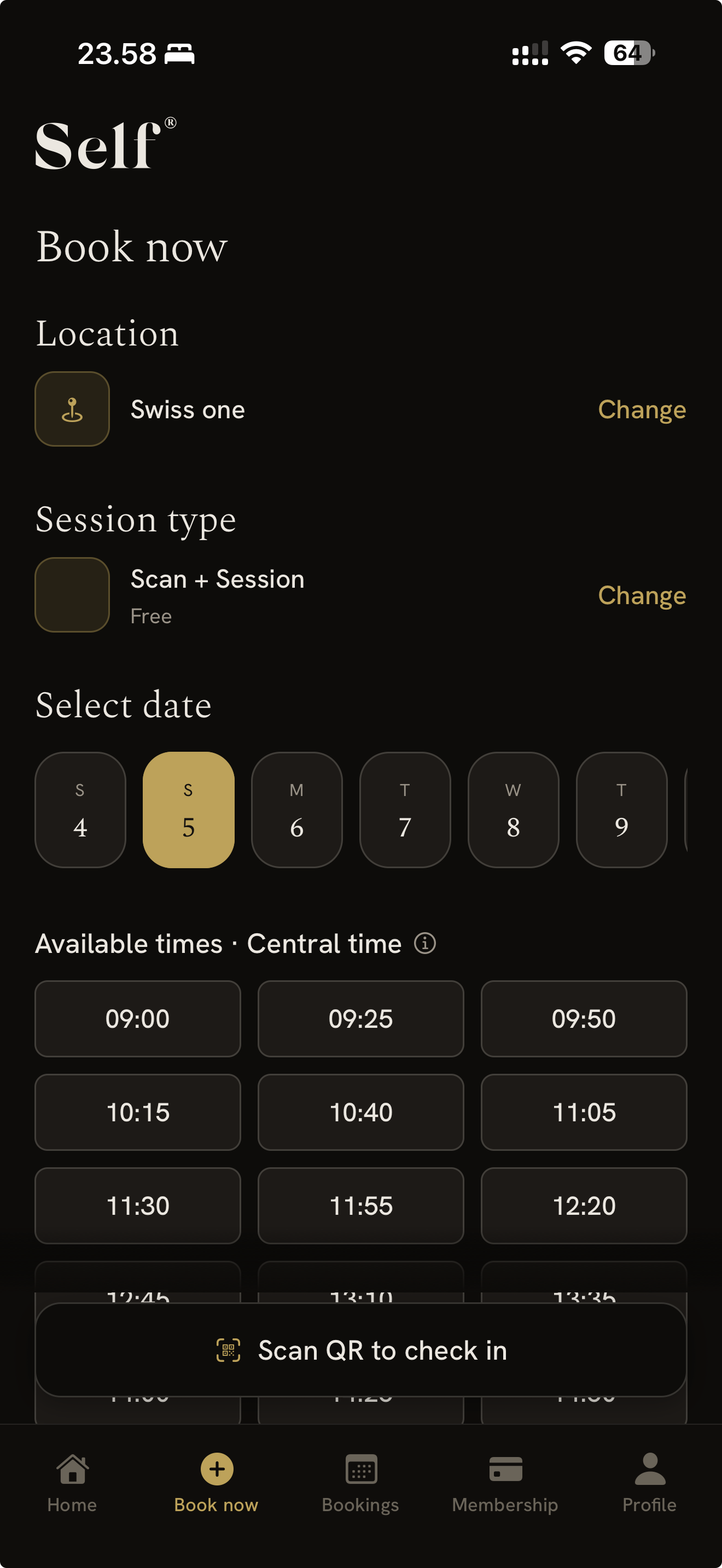 Booking a session in the Self app