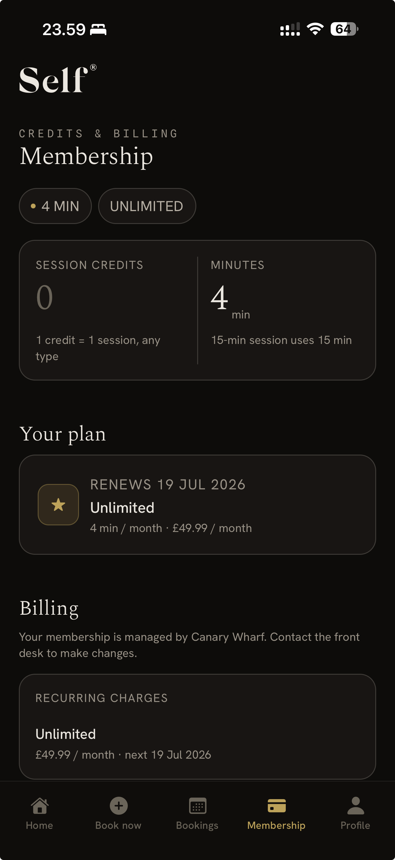 Managing membership in the Self app