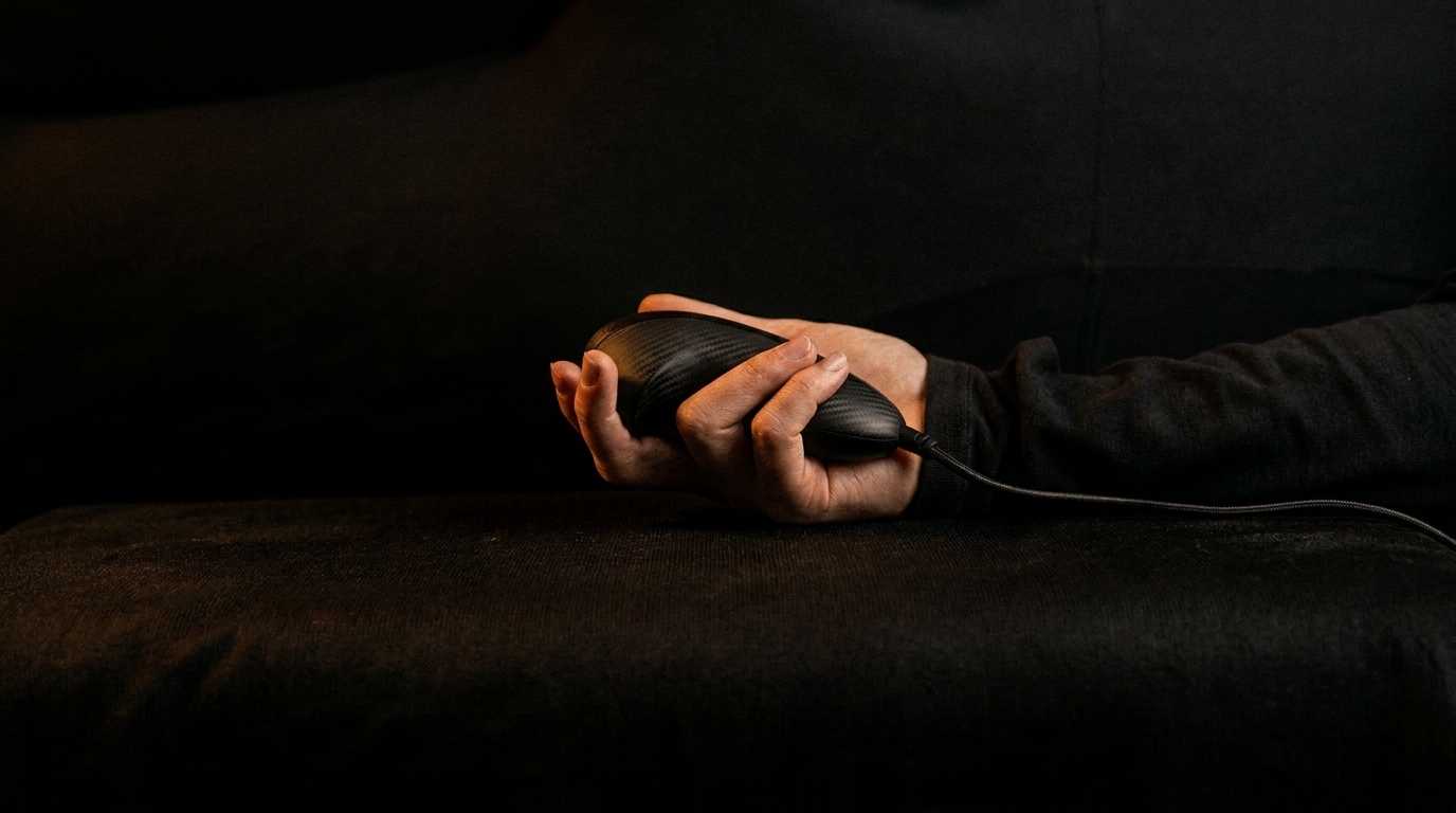 A member holding the Self palm controller mid-session