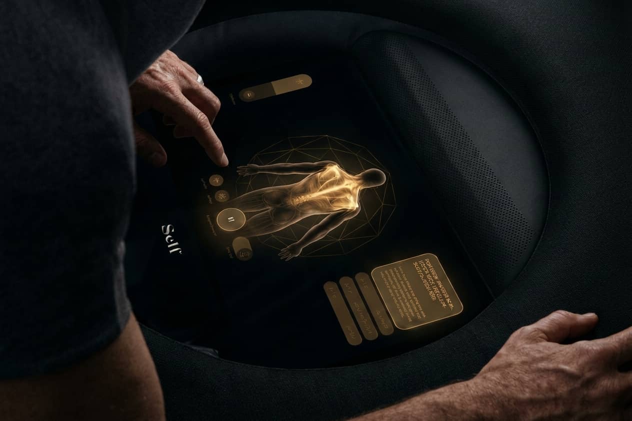 A member adjusting their session on the embedded Self touchscreen, body map lit up